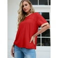 thumbnail image 6 of JWD Women's Top Short Sleeved T-Shirt Round Neck Casual Blouses Patchwork Split Hem Tee Top Orange red L, 6 of 8