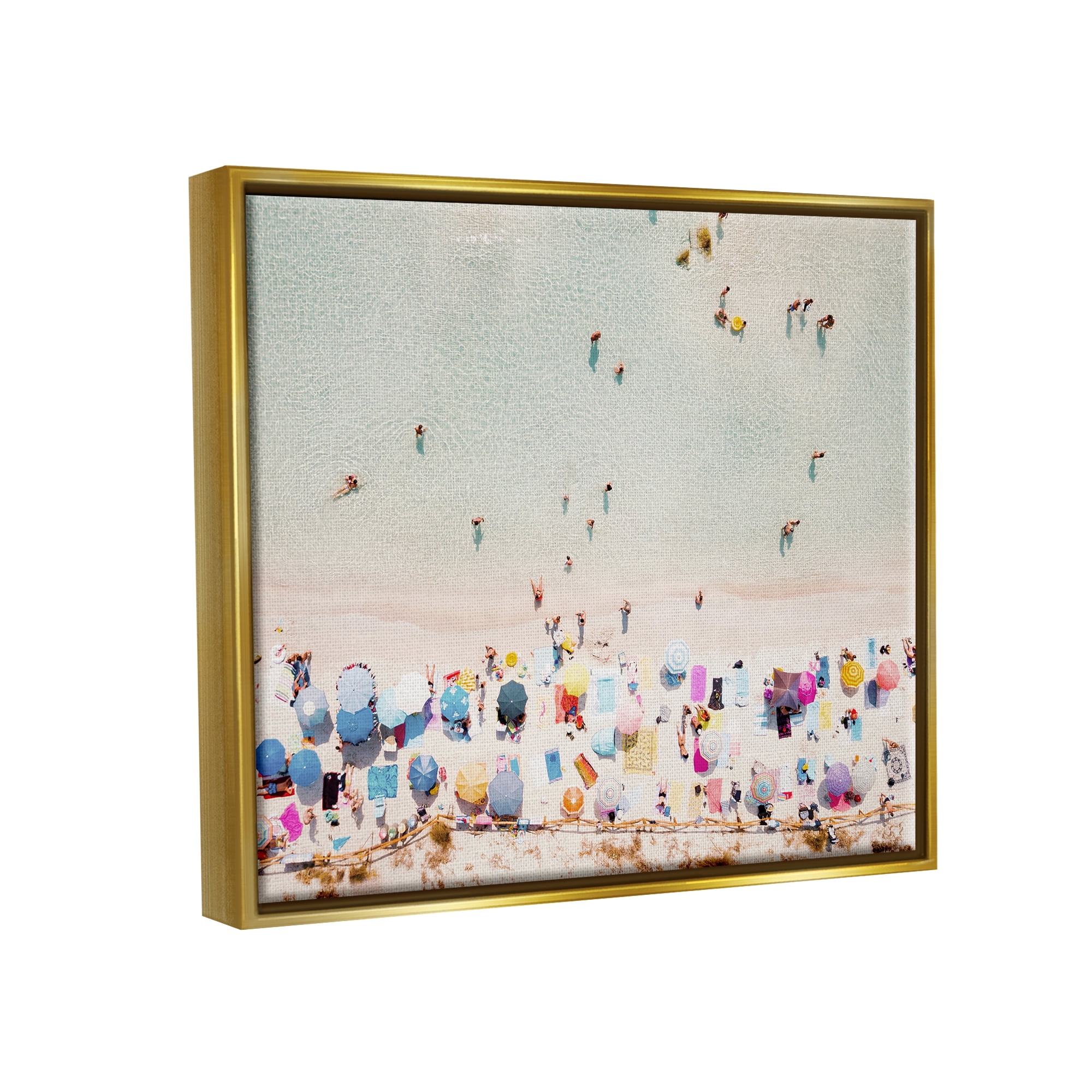 Stupell Aerial Beach View People Swimming Landscape Photography Gold Floater Framed Art Print Wall Art