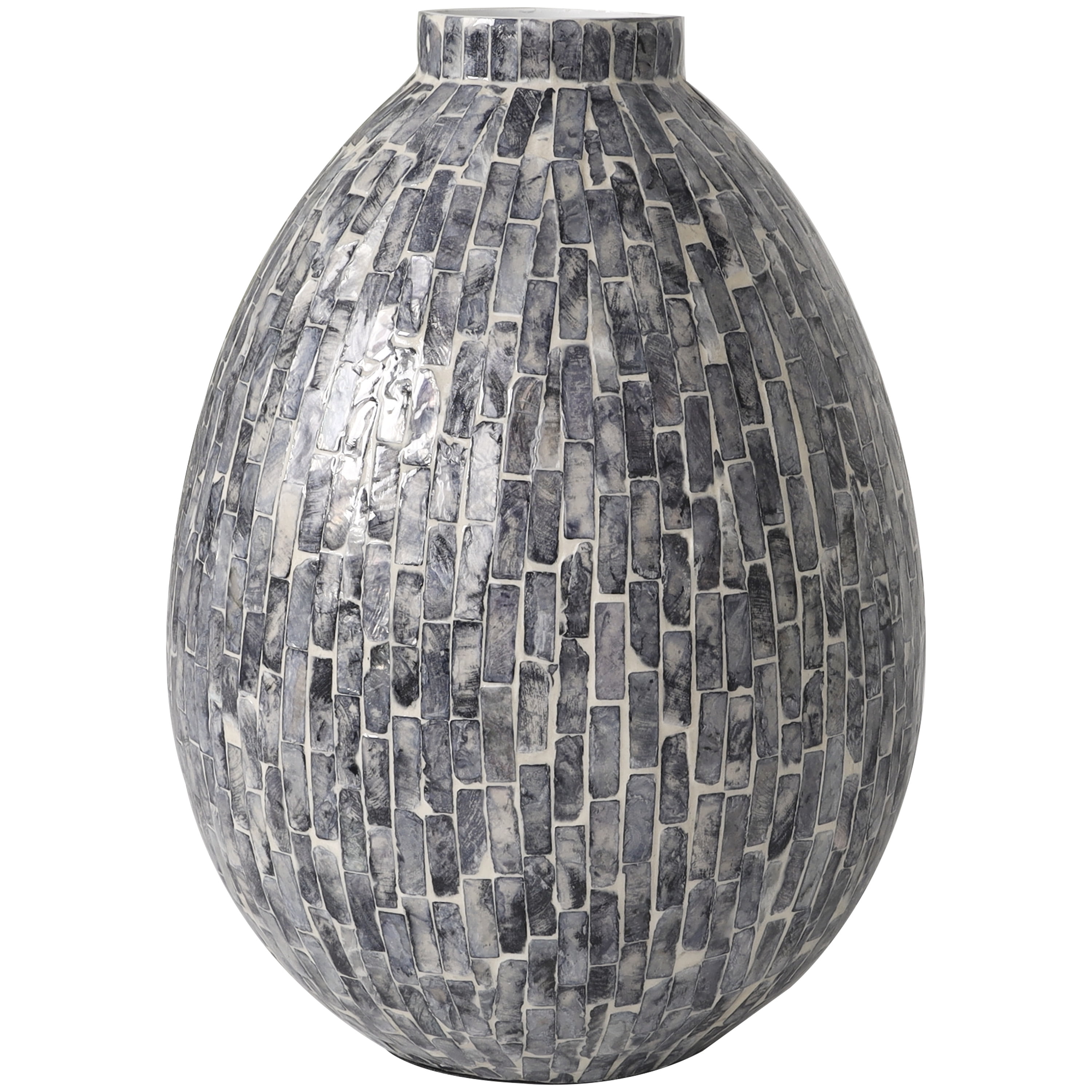 DecMode 12" Handmade Mosaic Inspired Gray Mother of Pearl Vase