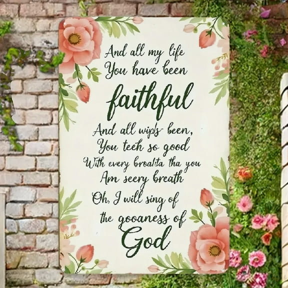 2D 1pc, Faithful and Gracious God Quote Metal Sign - Inspirational Wall Art with Floral Design - Perfect for Home Decor, Office, or as a Gift-Multi Functional Home & Cafe Decor, Easy Hang Retro Wall D
