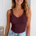 thumbnail image 2 of idosla Women's Double Lined V Neck Tank Tops Summer Basic Sleeveless Shirts Cute Trendy Going Out Tops (Brick Red, S), 2 of 9