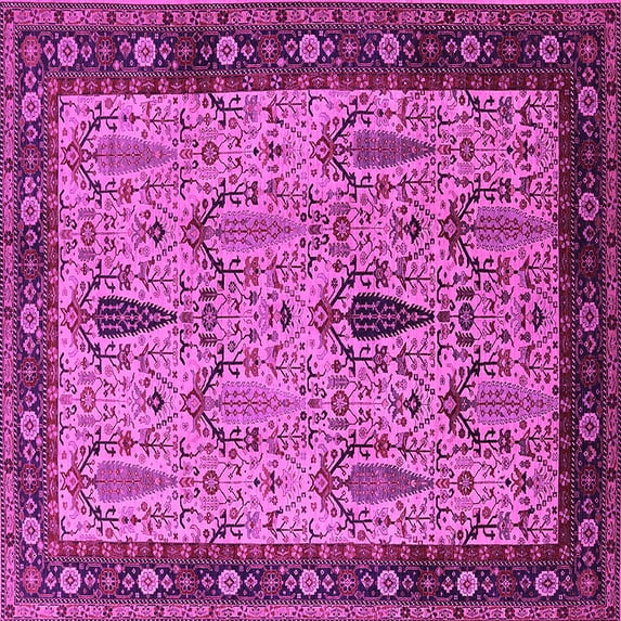 Ahgly Company Indoor Square Oriental Pink Industrial Area Rugs, 7' Square