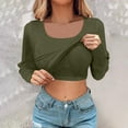 thumbnail image 2 of Ltctricy T Shirts for Women Long Sleeve Square Neck Solid Color Ribbed Slim Tunic Tops with Built in Bra Soft Casual Tees(Green,Small), 2 of 7