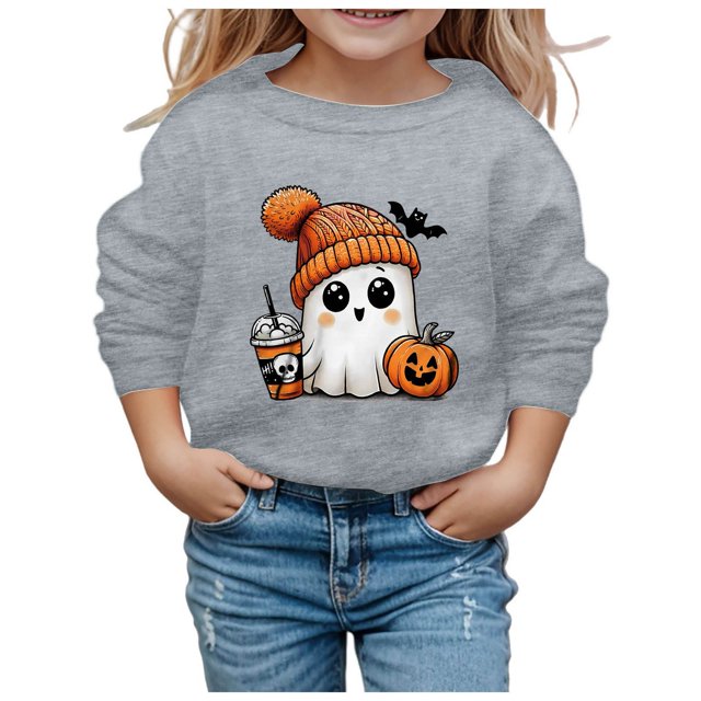 Kcodviy Enfants Halloween Mignon Imprimé Mignon Vêtements Ado Fille Col Rond Sans Capuche Long 5T Chandails Filles Manche Chandail