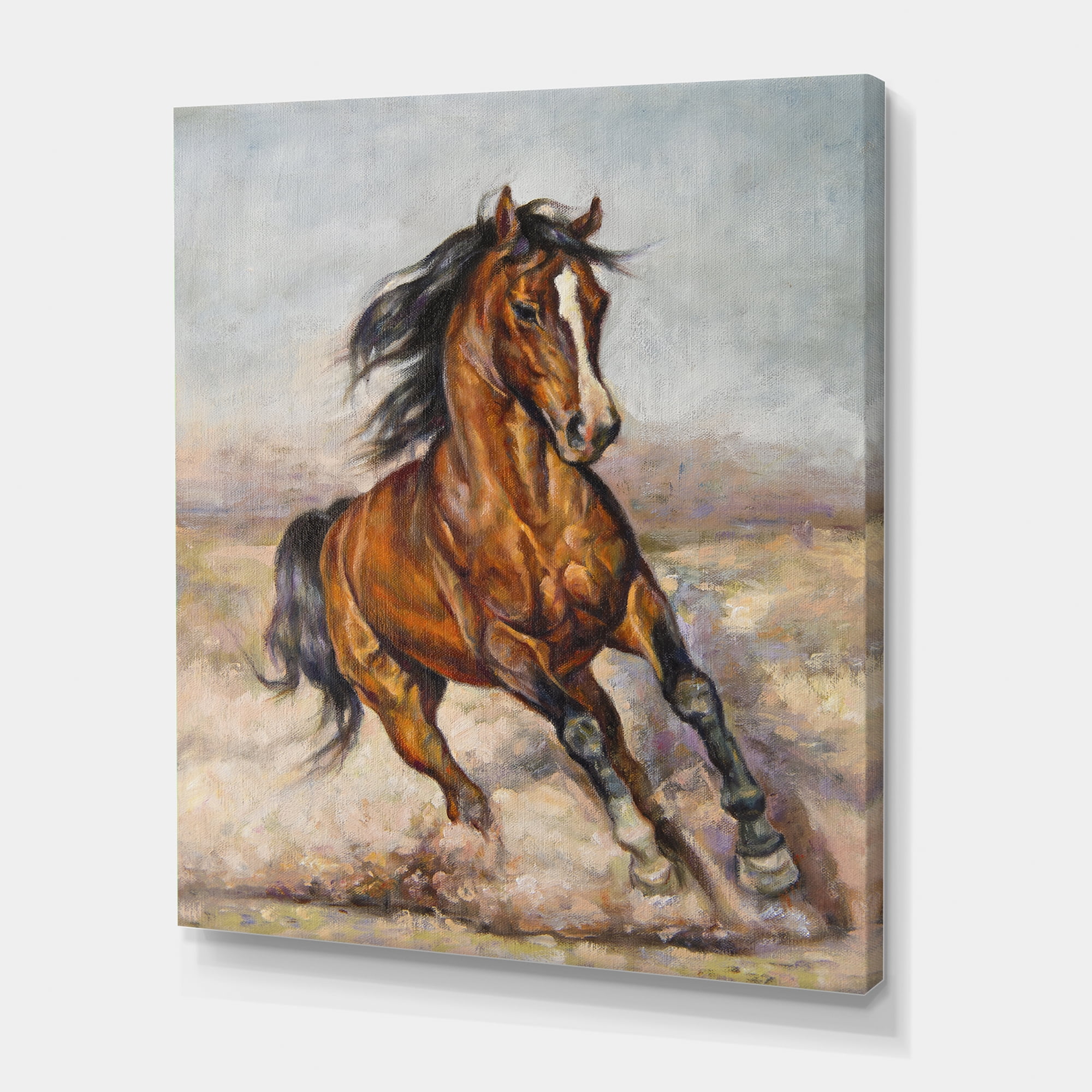 A Brown Horse In The Race 12 in x 8 in Painting Canvas Art Print, by Designart