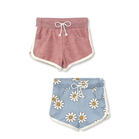 Little Star Organic Toddler Girl 2Pk Dolphin Shorts, Old Rose, Size 4T