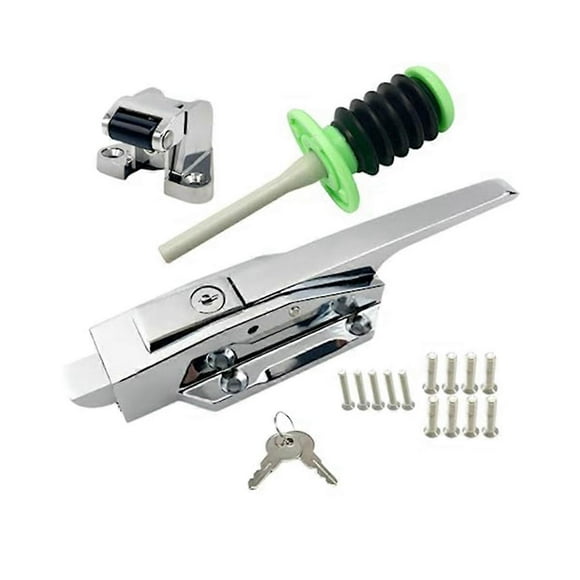 Refrigerator Door Latch Kit, Safety Freezer Door Latch Handle Kit with Adjustable Offset Strike and Internal Release and Key