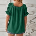 thumbnail image 4 of Pincandy Fashion Women's Casual Comfortable Solid Short Sleeved Top Blouse T-Shirt Summer Tops Sqaure Neck Ruffle Sleeve Blouses Babydoll Shirts,Green,2XL, 4 of 4