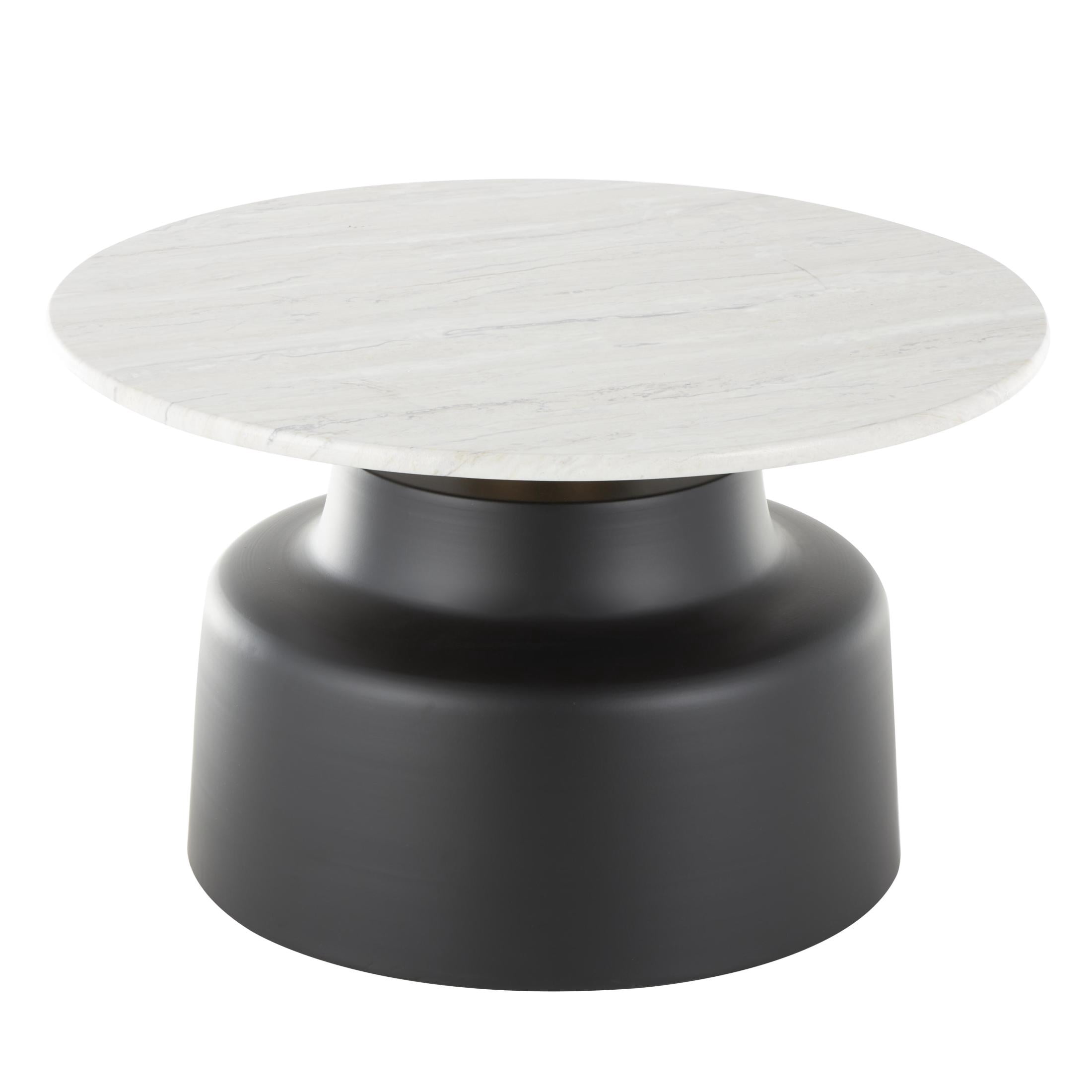 DecMode 29" x 17" Black Metal Pedestal Coffee Table with Faux White Marble Top, 1-Piece