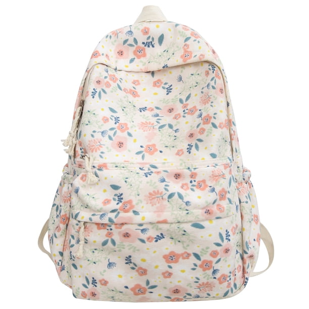 Mochila para Adolescentes Multifunción Informal Diaria Mujer Gran Capacidad Floral Con Múltiples Bolsillos Pana Correa Ajustable
