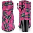 thumbnail image 3 of BLISSFUL STEP Valentine's Women's Plaid Chunky Heel Pointy Toe Rhinestone Bow Ankle Boots Purple 6, 3 of 5
