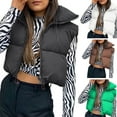 thumbnail image 2 of Women Cotton Padded Vest Ladies Sleeveless Crop Vest Fashion Puffer Vest Zipper Collared Short Top Gilet Streetwear, 2 of 9