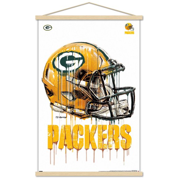 NFL Green Bay Packers - Drip Helmet 20 Wall Poster with Magnetic Frame, 22.375" x 34"