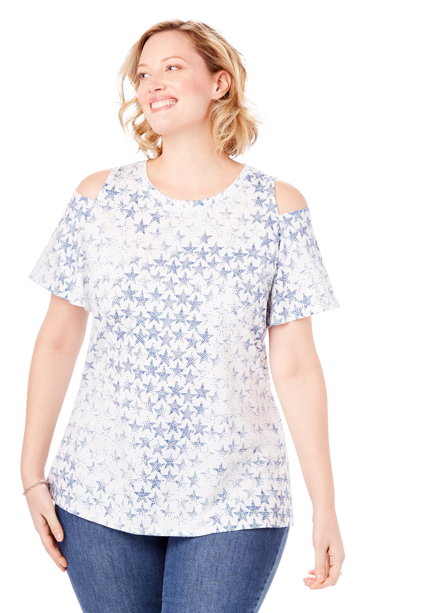 Woman Within Plus Size Short Sleeve Cutout Cold-Shoulder Tee - Walmart.com