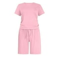 thumbnail image 6 of Short Sets for Women Relaxed Fit Basic Plain Short Sleeve Crewneck T Shirt and Shorts 2 Piece Matching Set Lounge Set, 6 of 6