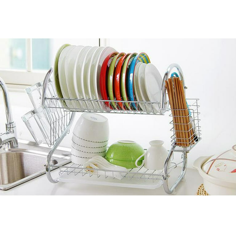 Dish Cup Drying Rack Utensil Drainer Dryer Tray Cutlery Holder Kitchen  Organizer
