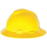 MSA Yellow V-Gard Polyethylene Slotted Full Brim Hard Hat With Staz On 4 Point Pinlock Suspension
