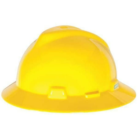 MSA Yellow V-Gard Polyethylene Slotted Full Brim Hard Hat With Staz On 4 Point Pinlock Suspension