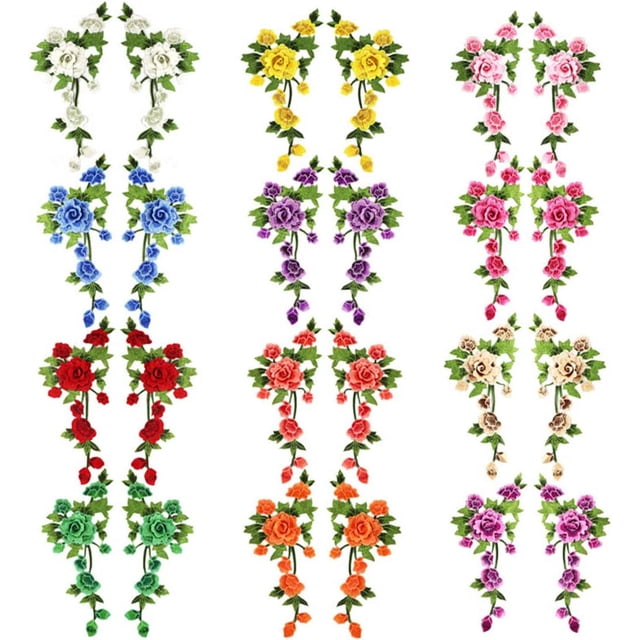 24 piezas-parche bordado flores rosas parches de apliques termoadhesivos