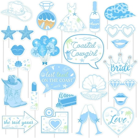 Sursurprise Coastal Cowgirl Bachelorette Decorations, 24Pcs Coastal Cowgirl Photo Props for Last Toast on The Coast Coastal Beach Bach Western Cowgirl Bachelorette Party Supplies