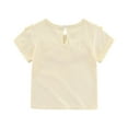 thumbnail image 4 of Girls Summer Short Sleeve Shirts New Toddler Kids Girls Fashion Cute Solid Color Breathable Soft Flounce Short Sleeve Tops Style B-56 Beige 12 Months, 4 of 9