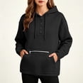 thumbnail image 5 of Josdec Women's Button-Front Hoodie Long Sleeve Drawstring Hood Zipper Decor Kangaroo Pocket Loose Drop Shoulder Solid Pullover Sweatshirt Tops S-XXL, 5 of 7