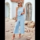 thumbnail image 4 of Conjunto de Dos Piezas de Verano para Mujer: Top Corto Sin Mangas con Cuello Redondo y Pantalones Anchos con Bolsillos. Azul M, 4 of 10