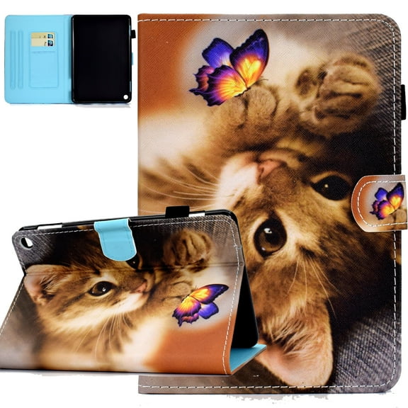 Fire HD 8 2020 Case, HD 8 Plus Case 2020, Allytech Folio Stand Smart Book Cover Soft TPU Back Slim PU Leather Protective Case with Card Slots for All-New Amazon Fire HD 8" 2020, Butterfly Cat