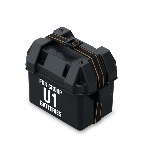 Attwood U1 Small Series 16 Vented Marine Boat Battery Box with Mounting Kit and Strap, Black