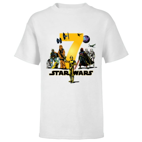 Star Wars Classic Characters Seventh Birthday 7 Years Old - Short Sleeve T-Shirt for Kids - Customized-White