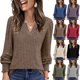 thumbnail image 1 of Blusas para mujer,Camiseta de cuello en V para mujer, blusa informal de manga larga, top holgado, mezcla de algodón suave, ideal para el hogar y el uso diario, sopatenor, 1 of 9
