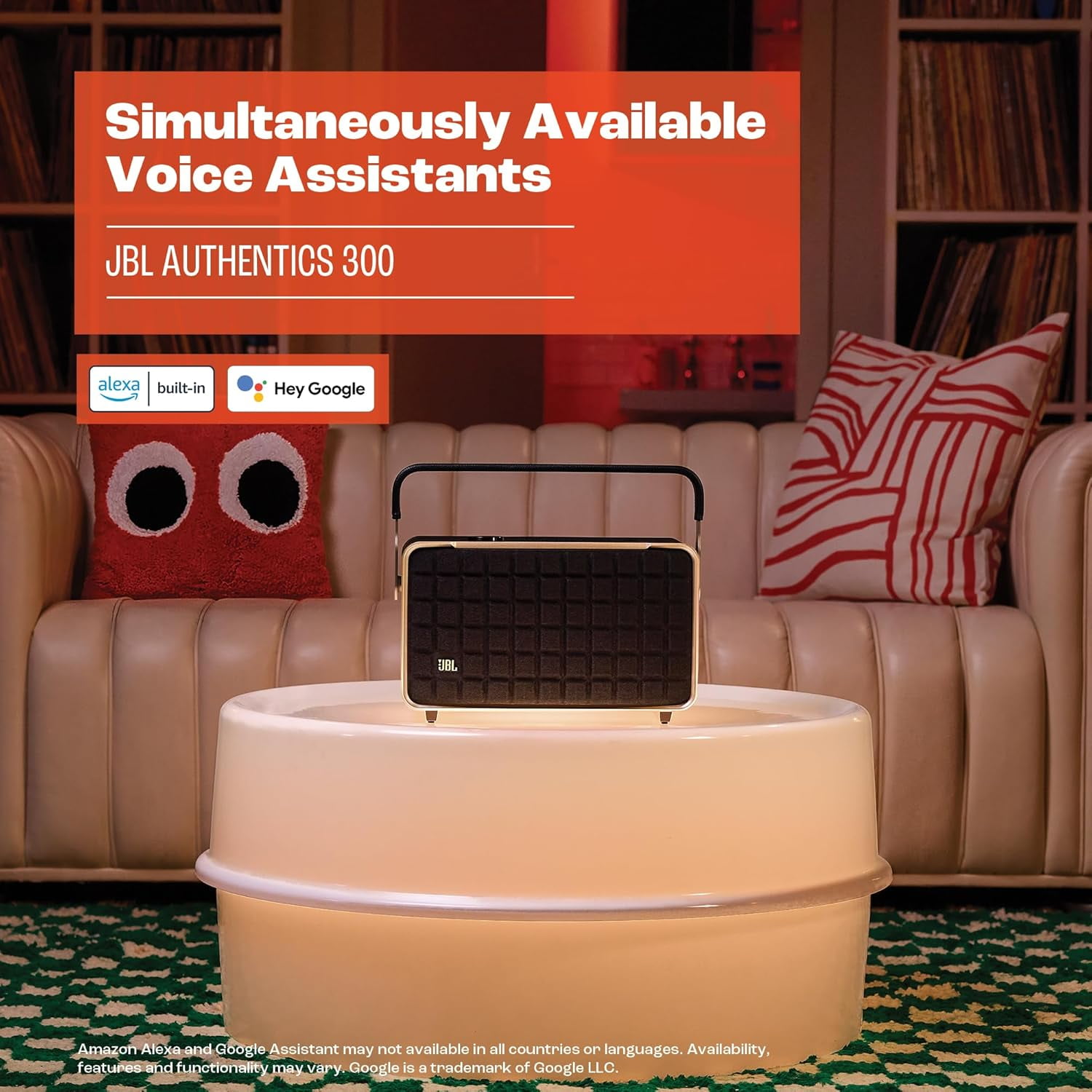 Open Box JBL Authentics 300 - Retro Style Wireless Bluetooth/WiFi Home Speaker, Built in Battery (4800mAh), Music Streaming Services via Built-in Wi-Fi, Built in Alexa and Google Assistant (White/Gold)