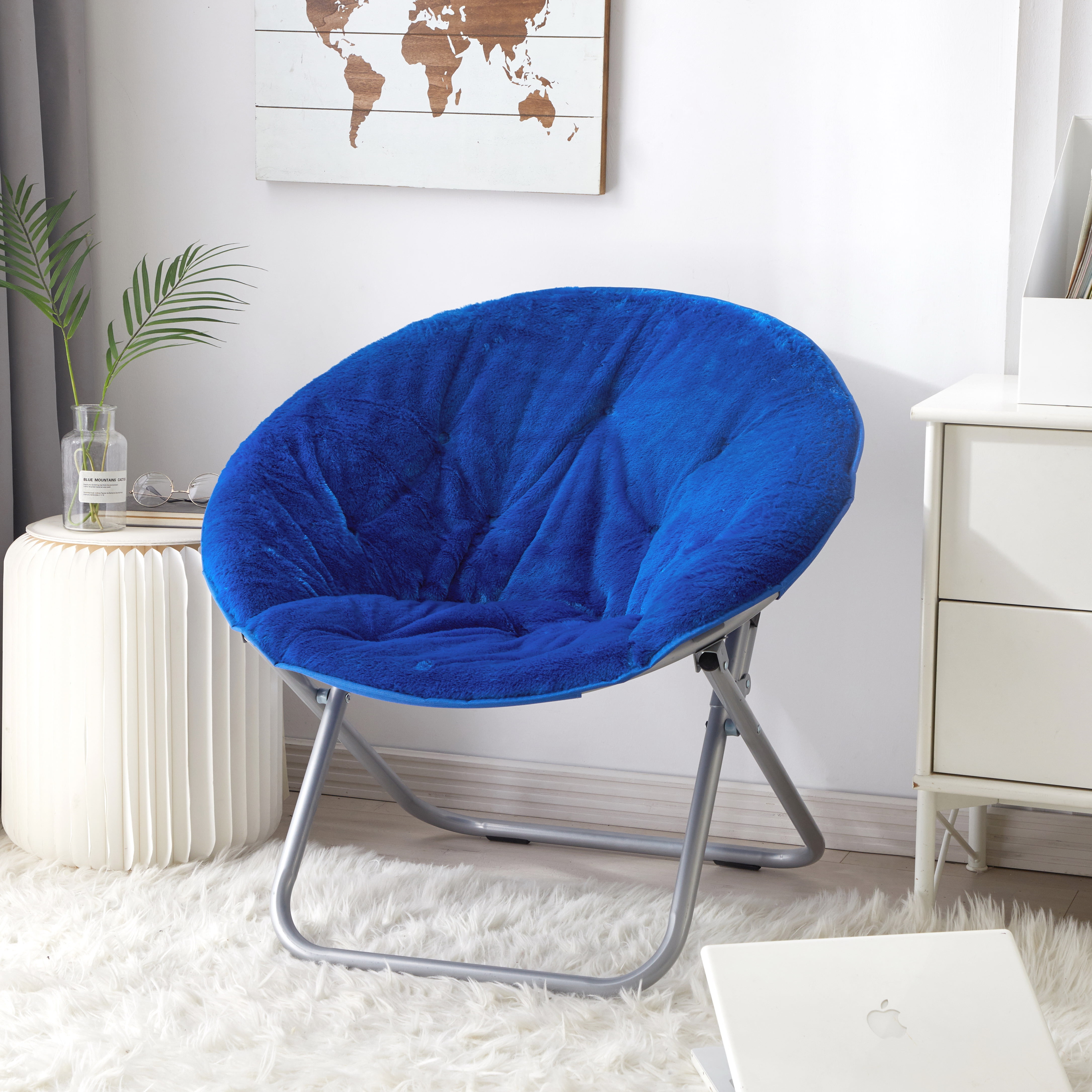 One Size Urban Shop Faux Fur Saucer Chair with Metal Frame Polyester Pillow Aqua Wind