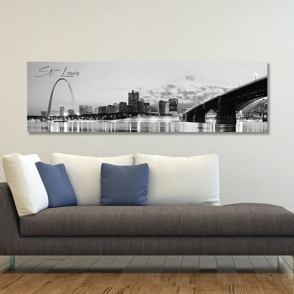 Panoramic St. Louis Cityscape Picture, Black and White Stretched Canvas