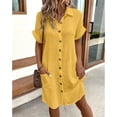thumbnail image 4 of Breathable Short Sleeve Lapel Neck Cotton Dress Women Casual Loose Beachwear with Pockets, 4 of 9