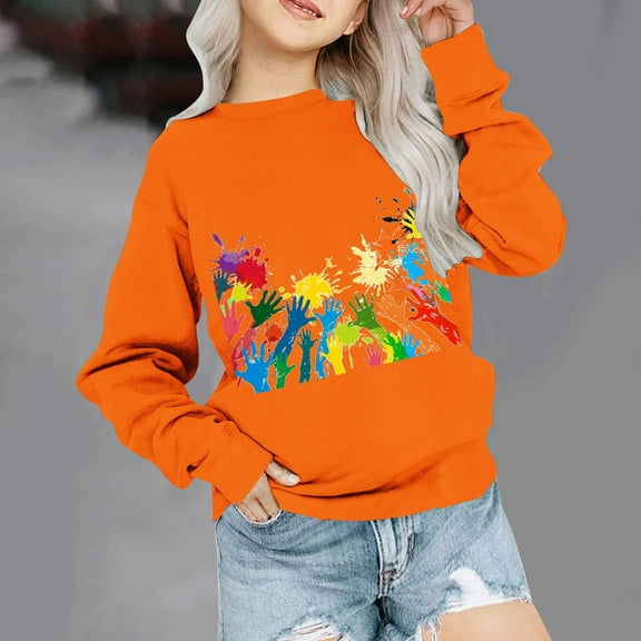 ATOGUTA Boys Girls Oversized Sweatshirt 1T-11 Pullover Graphic Sweatshirt Classic Dropped Shoulder Sweater Orange