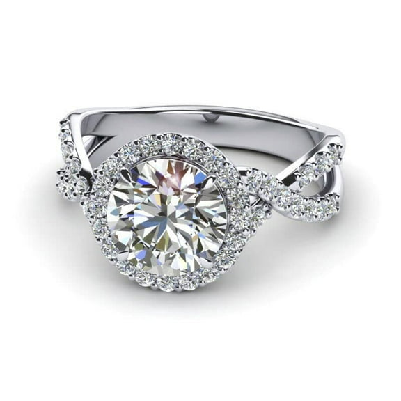 HeartsAndYou 2.3ct Engagement Ring for Women Round Cut Moissanite Twist Shank Halo 18k White Gold over Silver