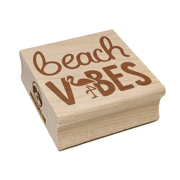 Beach Vibes Flamingo Square Rubber Stamp Stamping Scrapbooking Crafting - Small 1.25in