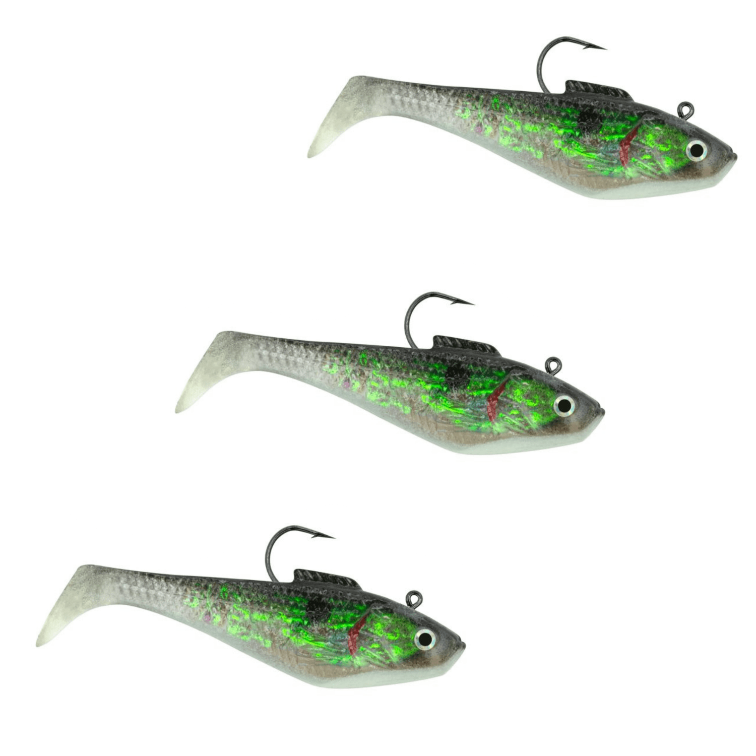 Tsunami 2'' Holographic Swim Shad Fishing Lure, Black Back, 3-Pack