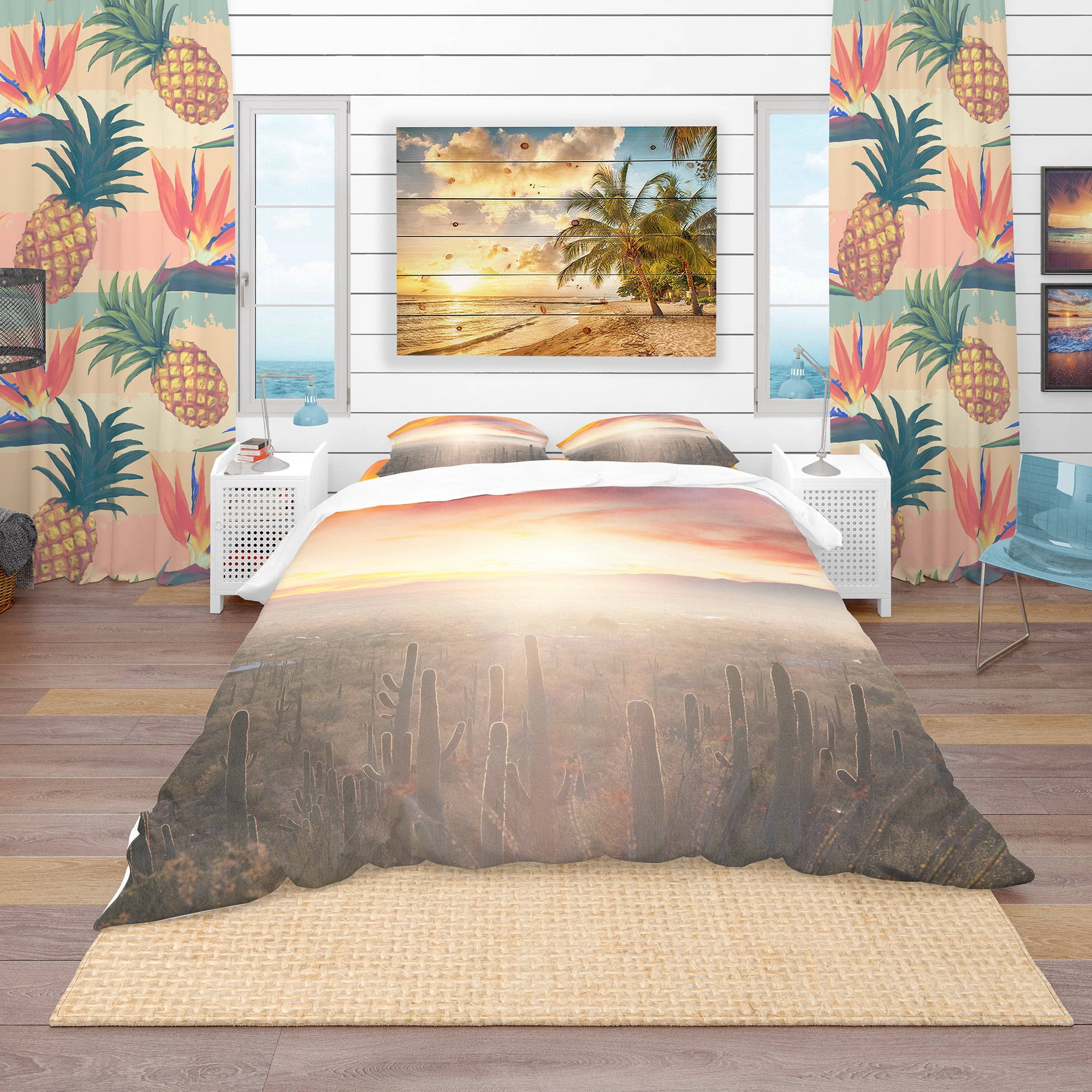 Designart 'Saguaro Cactus At Colorful Sunset' Tropical Duvet Cover Set