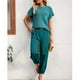 thumbnail image 4 of Conjuntos de trajes de dos piezas para mujer, suéter de manga corta, jersey de punto, pantalones cónicos superiores, conjuntos de salón, azul pavo real M, 4 of 8