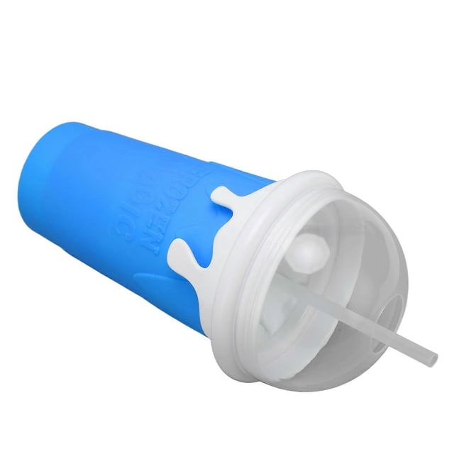 Frozen Smoothies Cup Reusable Explosionproof Soft Silicone Frozen Squeeze Cup Smoothies Maker Cup with Dual Use Straw for DIY Blue