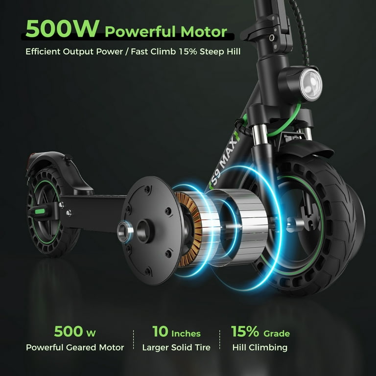 isinwheel S9MAX Electric Scooter, 500W Motor, up to 25 Miles Range, Top  Speed 18MPH, 10-inch Honeycomb Tires, Electric Scooter Adult with Front and  Rear Dual Suspension, Dual Braking System & App 