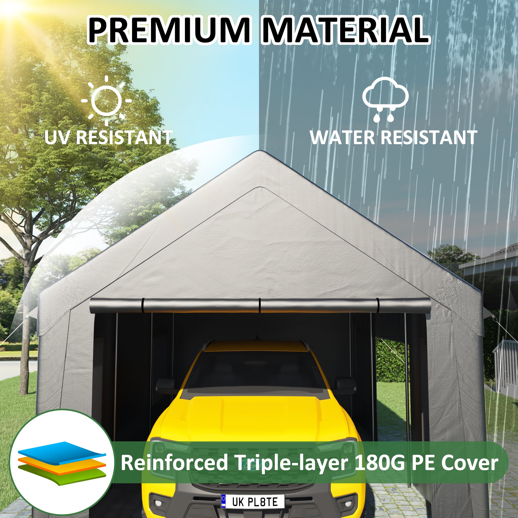 MUCHANT 12'x20' Heavy Duty Carport Canopy with Enhanced Four-Hole Base and Side-Opening Door, Portable Carports Garage for Pickup, Car, Boat