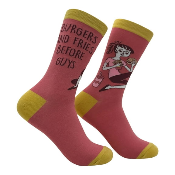 Burgers and Fries Before Guys Socks Funny Sarcastic Fast Food Graphic Novelty Footwear for Ladies