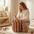 thumbnail image 5 of Wicker Striped Storage Basket, Woven Laundry Hamper for Toy Organization and Decor, 12.6 in Diameter x 14.6 in Height, Easter Decorations, Valentines Day Gifts B, 5 of 5