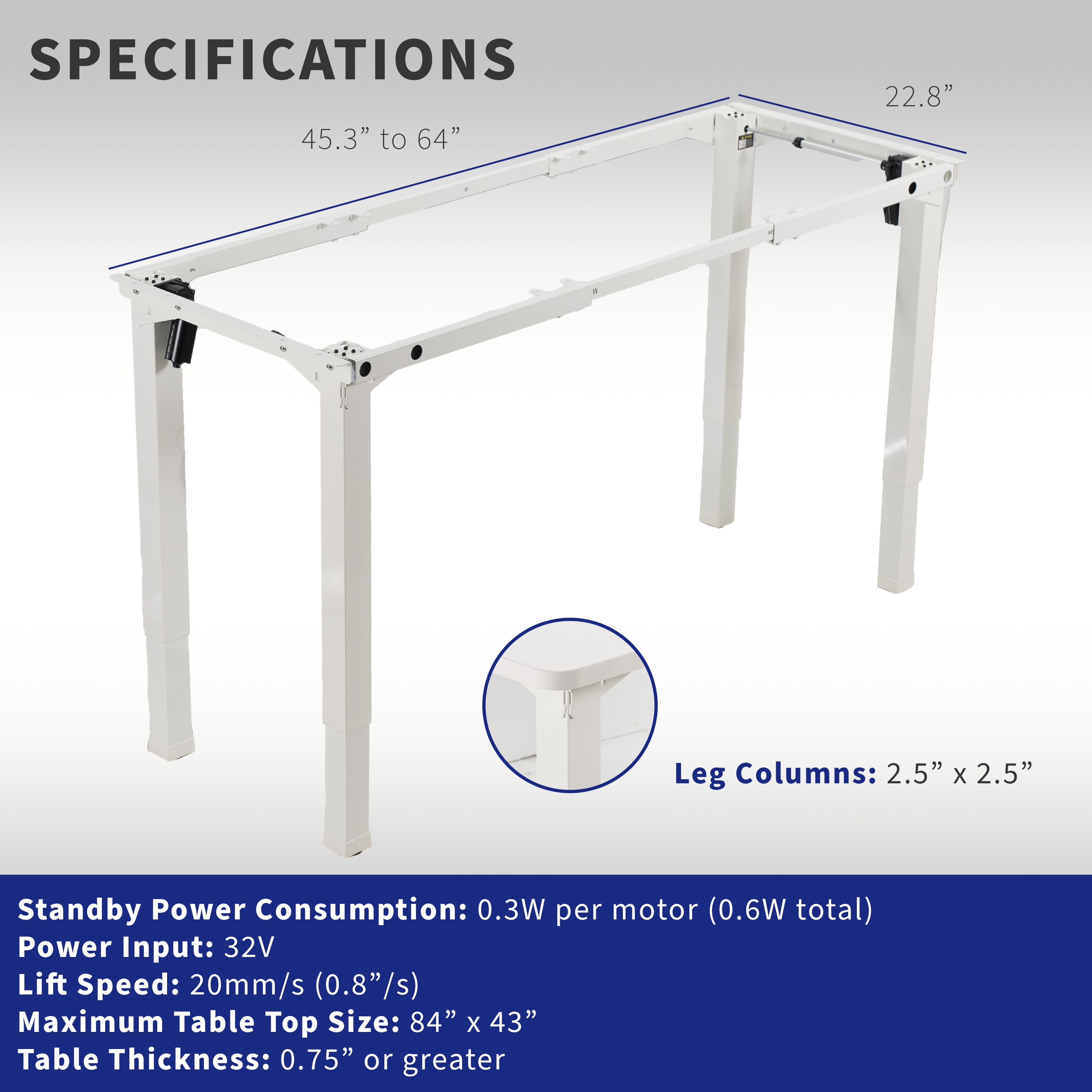 VIVO White Electric Dual-Motor Height Adjustable 4-Leg Standing Desk Frame