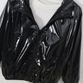 thumbnail image 5 of Krdevn Unisex Kids Metallic Shiny Zip Jacket, Lapel Collar Long Sleeve Fashion Casual Coat Trendy Boys Girls Coat for Spring Fall,Black, 5 of 9