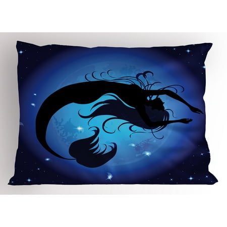 Mermaids Pillow Sham Mermaid Pillow Sham Silhouette of Legendary Aquatic Girl on Moon Sky Background Fictional Print, Decorative Standard King Size Printed Pillowcase, 36 X 20 Inches, Purple Black, by Ambesonne ()