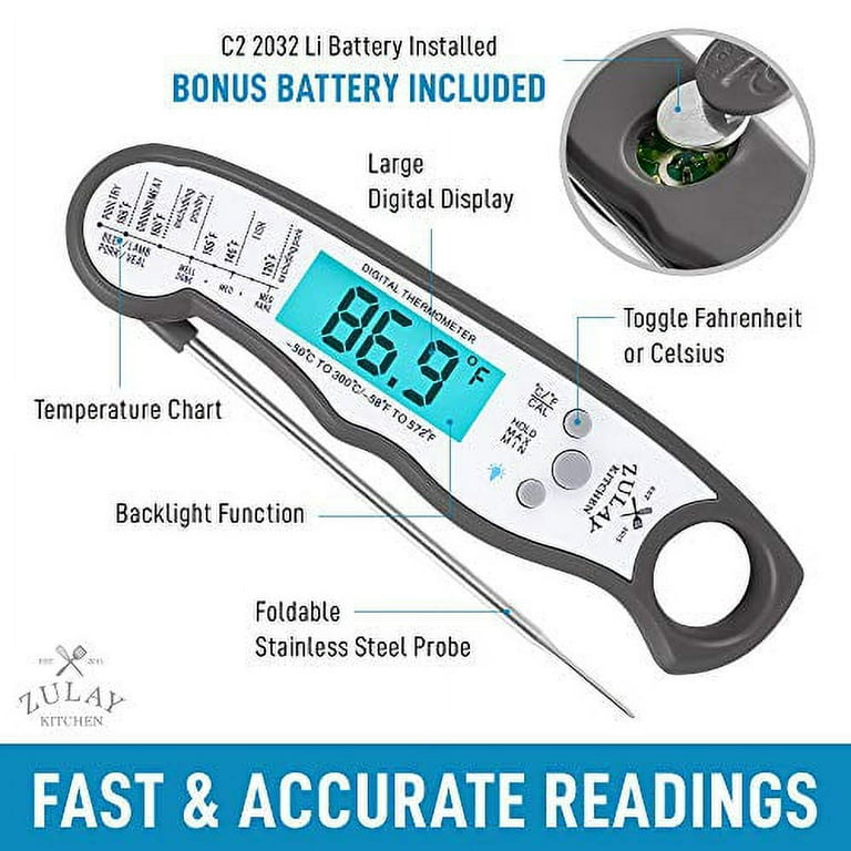 Zulay Instant Read Food Thermometer - Waterproof Digital Meat Thermometer with Backlight, Calibration & Internal Magnetic Mount - Cooking Thermometer